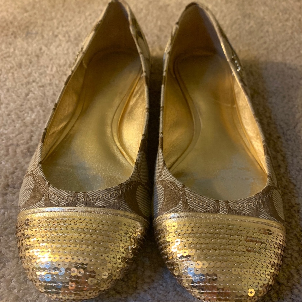 Gold and Tan Colored Coach ballet Shoes size 7